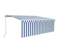 vidaXL Manual Retractable Awning with Blind&LED 4x3m Blue&White Outdoor Awning