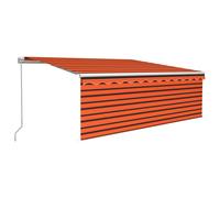 vidaXL Manual Retractable Awning With Blind&led 4X3M Orange & Brown, Orange