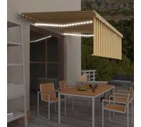 vidaXL Manual Retractable Awning with Blind&LED 4x3m Yellow&White