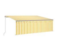 vidaXL Manual Retractable Awning With Blind&led 4X3M Yellow & White
