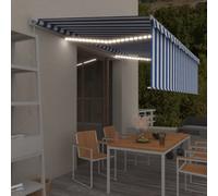 vidaXL Manual Retractable Awning with Blind&LED 5x3m Blue&White