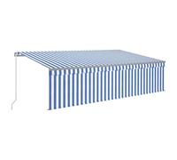 vidaXL Manual Retractable Awning with Blind&LED 5x3m Blue&White Outdoor Awning