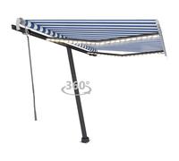 vidaXL Manual Retractable Awning with LED 300x250 cm Blue and White Balcony