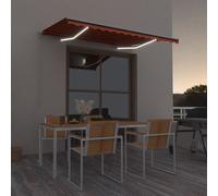 vidaXL Manual Retractable Awning with LED 300x250 cm Orange and Brown Shade