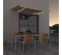 vidaXL Manual Retractable Awning with LED 300x250 cm Yellow and White Shade