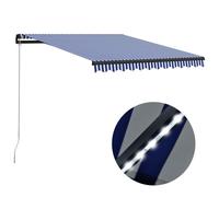 vidaXL Manual Retractable Awning with LED 300x250cm Blue and White Canopy