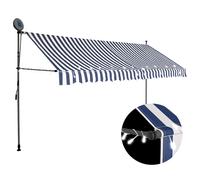 vidaXL Manual Retractable Awning with LED 350cm Blue and White Folding Canopy