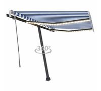 vidaXL Manual Retractable Awning with LED 350x250 cm Blue and White Balcony