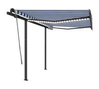 vidaXL Manual Retractable Awning with LED 3x2.5 m Blue and White Shade Shelter