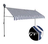 vidaXL Manual Retractable Awning with LED 400 cm Blue and White UK GF0