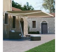 Cream 400x300cm Retractable Awning LED Powder-Coated Aluminium & Polyester Cloth