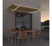 Retractable Awning Yellow & White 450 x 300 cm Powder-Coated Aluminium LED Crank