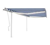 vidaXL Manual Retractable Awning with LED 4x3 m Blue and White Outdoor Garden