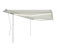 vidaXL Manual Retractable Awning with LED 4x3 m Cream Outdoor Garden Patio