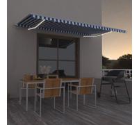 vidaXL Manual Retractable Awning with LED 500x350 cm Blue and White Shelter