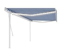 vidaXL Manual Retractable Awning with LED 5x3 m Blue and White, Blue
