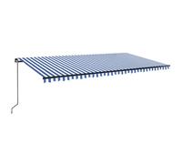 vidaXL Manual Retractable Awning with LED 600x300 cm Blue and White, Blue
