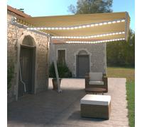 Retractable Awning Powder-coated Aluminium Yellow-White 600x350 cm with LED 3W