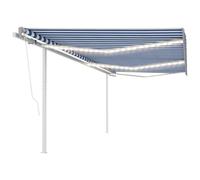 vidaXL Manual Retractable Awning with LED 6x3 m Blue and White Outdoor Garden