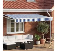 vidaXL Manual Retractable Awning with LEDs Blue and White 3 x 2.5 m