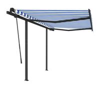 vidaXL Manual Retractable Awning with Posts 3.5x2.5 m Blue and White Garden