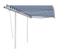 vidaXL Manual Retractable Awning with Posts 3.5x2.5 m Blue and White Outdoor