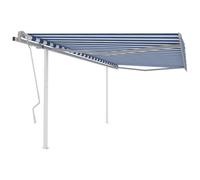 vidaXL Manual Retractable Awning with Posts 4x3 m Blue and White Outdoor Patio
