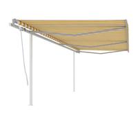 vidaXL Manual Retractable Awning with Posts 6x3 m Yellow and White Outdoor