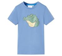 vidaXL Medium Blue Children's T-Shirt with Crocodile Print - 100% Cotton Kids' Top Tee, Round Neckline, Size 128 for Ages 7-8