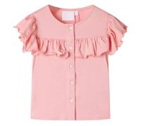 vidaXL Medium Pink Ruffled Toddlers' T-Shirt - 100% Cotton Short Sleeve Tee for Children 3-4Yrs, Size 104, Easy Care Round Neckline Top
