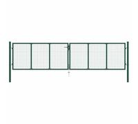 vidaXL Mesh Garden Gate Outdoor Fence – Galvanised Steel with Lock 400x75 cm Dark Green