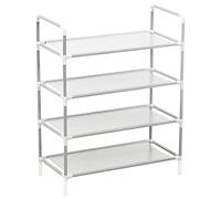 vidaXL Metal and Non-Woven Fabric Shoe Rack with 4 Shelves - Industrial Style, Silver Colour - Light-Weight, Easy Assembly, Ample Shoe Storage Solution