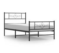 vidaXL Metal Bed Frame Bed Base with Headboard and Footboard Black 100x190 cm