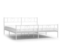 vidaXL Metal Bed Frame Bed Base with Headboard and Footboard White 193x203 cm