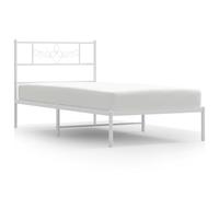 vidaXL Metal Bed Frame Mattress Foundation with Headboard White 100x200 cm