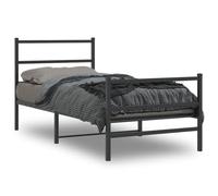 vidaXL Metal Bed Frame with Headboard & Footboard – Black, Modern, Single 90x200 cm