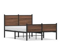 vidaXL Metal Bed Frame with Headboard and Footboard Brown Oak Small Double