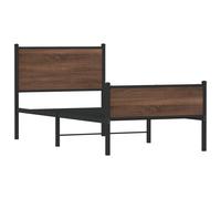 vidaXL Metal Bed Frame with Headboard and Footboard Brown Oak Small Single