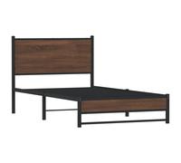 vidaXL Metal Bed Frame with Headboard Bed Base Bedstead Brown Oak 107x203 cm