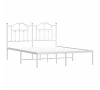 vidaXL Metal Bed Frame with Headboard, Bed Base for Double Bed, Mattress Foundation for Bedroom, Bedstead, White 150x200 cm King Size