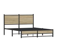 vidaXL Metal Bed Frame with Headboard Bed Sonoma Oak 150x200 cm King Size