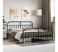 vidaXL Metal Bed Frame with Headboard&Footboard Black 180x200 cm Super King