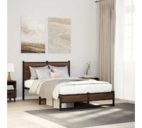 Metal Bed Frame with Headboard Brown Oak 120x190 cm Small Double vidaXL