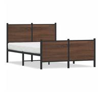 vidaXL Metal Bed Frame with Headboard and Footboard Brown Oak Small Double
