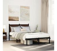 vidaXL Metal Bed Frame with Headboard, Brown Oak, 120x190 cm Small Double - Sturdy Steel Construction
