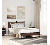 Metal Bed Frame with Headboard Base Bedstead Brown Oak 120x200 cm vidaXL