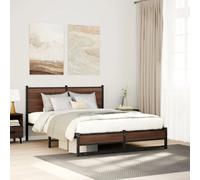 Metal Bed Frame with Headboard Base Bedstead Brown Oak 140x200 cm vidaXL