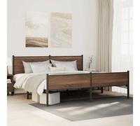 vidaXL Metal Bed Frame Without Mattress Brown Oak 193X203 cm, Brown