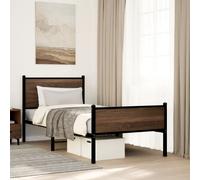 vidaXL Metal Bed Frame with Headboard and Footboard Brown Oak Small Single