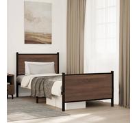 vidaXL Metal Bed Frame without Mattress Brown Oak 75x190 cm Small Single